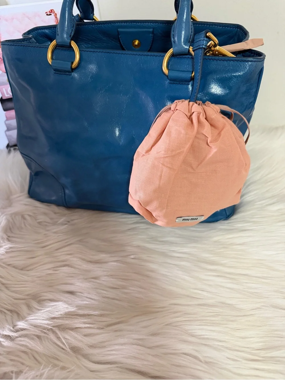 Miu Miu Blue Leather Top-Handle Bag